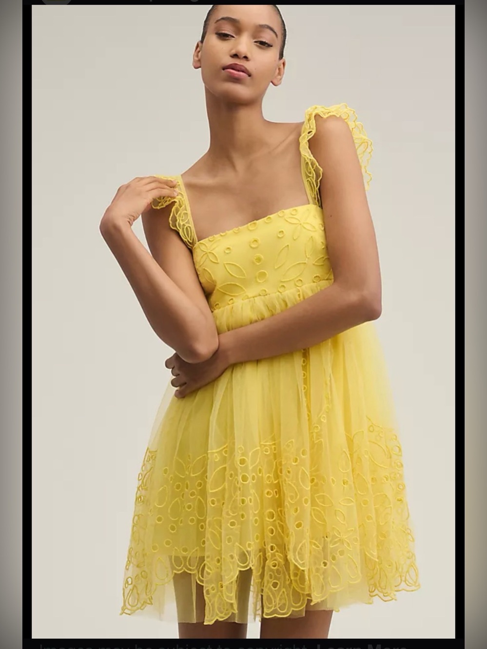 Anthropologie Let Me Be Eyelet Yellow Tulle Mini Dress Women Size Large NEW